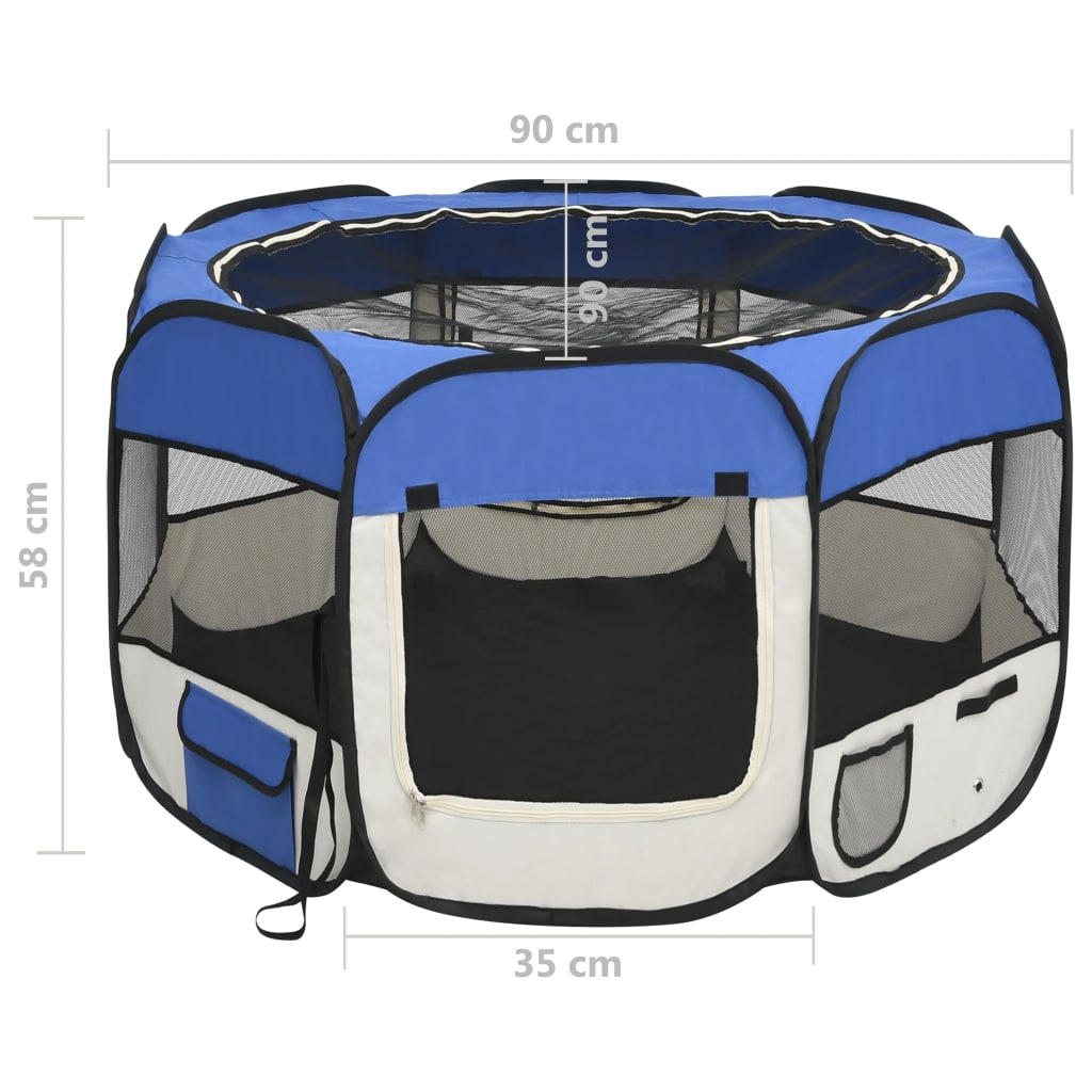 Box per Cani Pieghevole con Borsa Trasporto Blu 90x90x58 cm