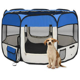 Box per Cani Pieghevole con Borsa Trasporto Blu 90x90x58 cm