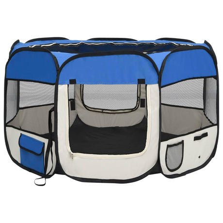 Box per Cani Pieghevole con Borsa Trasporto Blu 110x110x58 cm