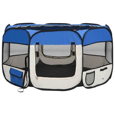 Box per Cani Pieghevole con Borsa Trasporto Blu 125x125x61 cm