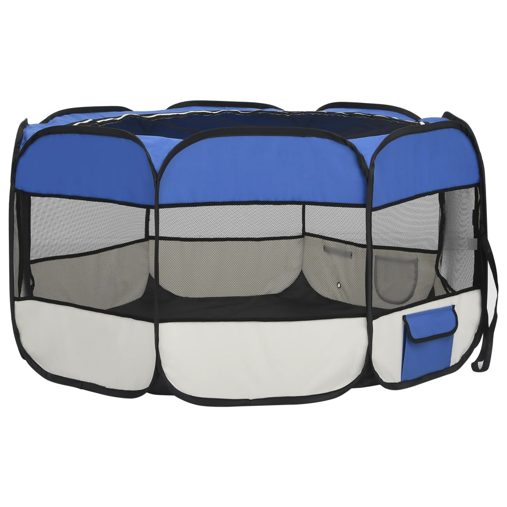 Box per Cani Pieghevole con Borsa Trasporto Blu 125x125x61 cm