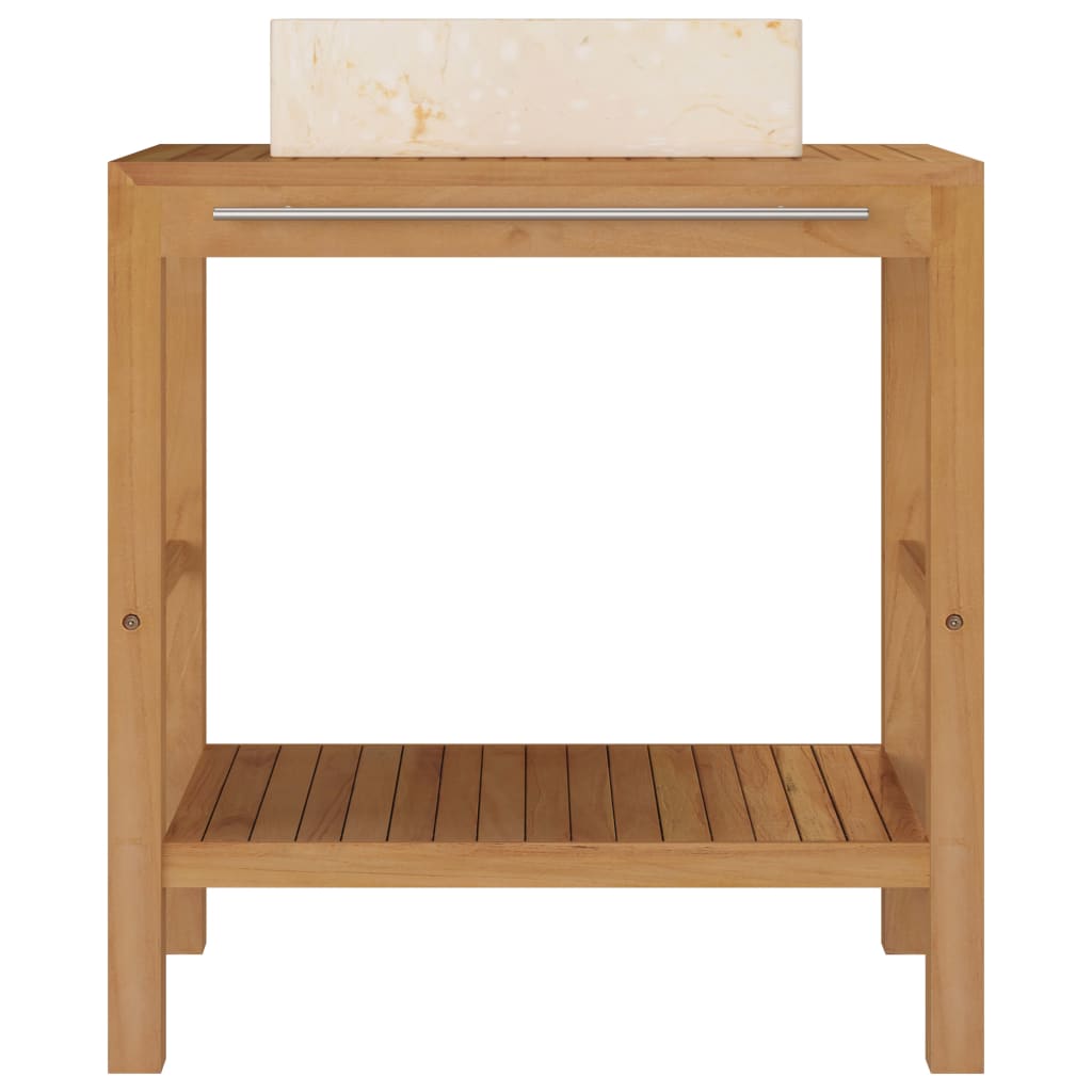 Armadietto da Bagno in Legno di Teak con Lavabo in Marmo Crema