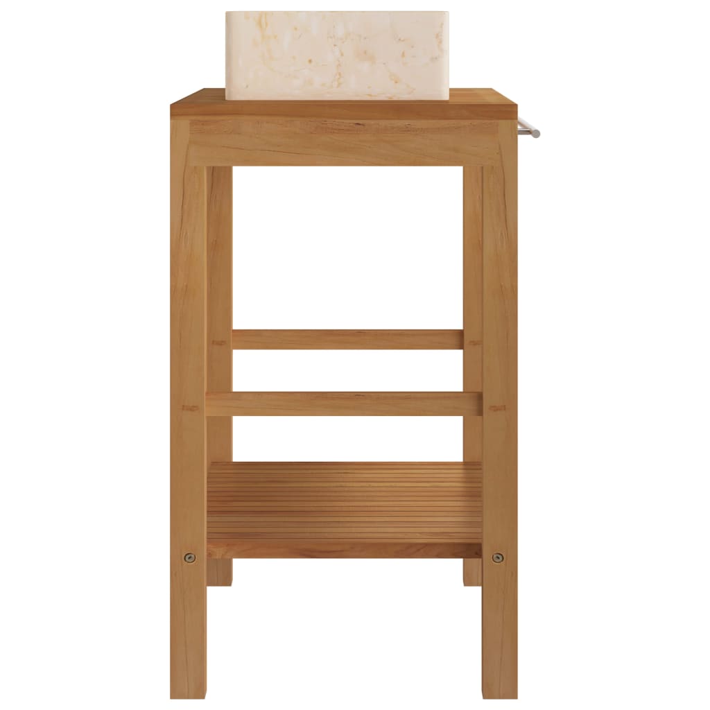 Armadietto da Bagno in Legno di Teak con Lavabo in Marmo Crema