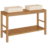 Armadietto da Bagno in Legno di Teak con Lavabi in Marmo Crema