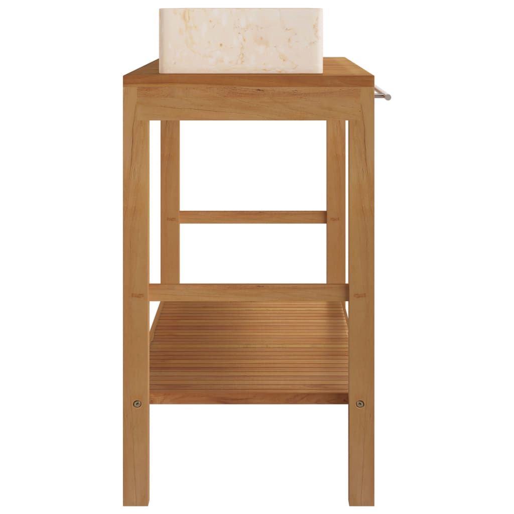 Armadietto da Bagno in Legno di Teak con Lavabi in Marmo Crema