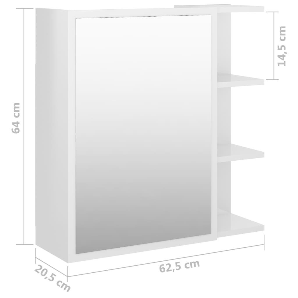 Mobile Bagno Specchio Bianco Lucido 62,5x20,5x64cm Multistrato