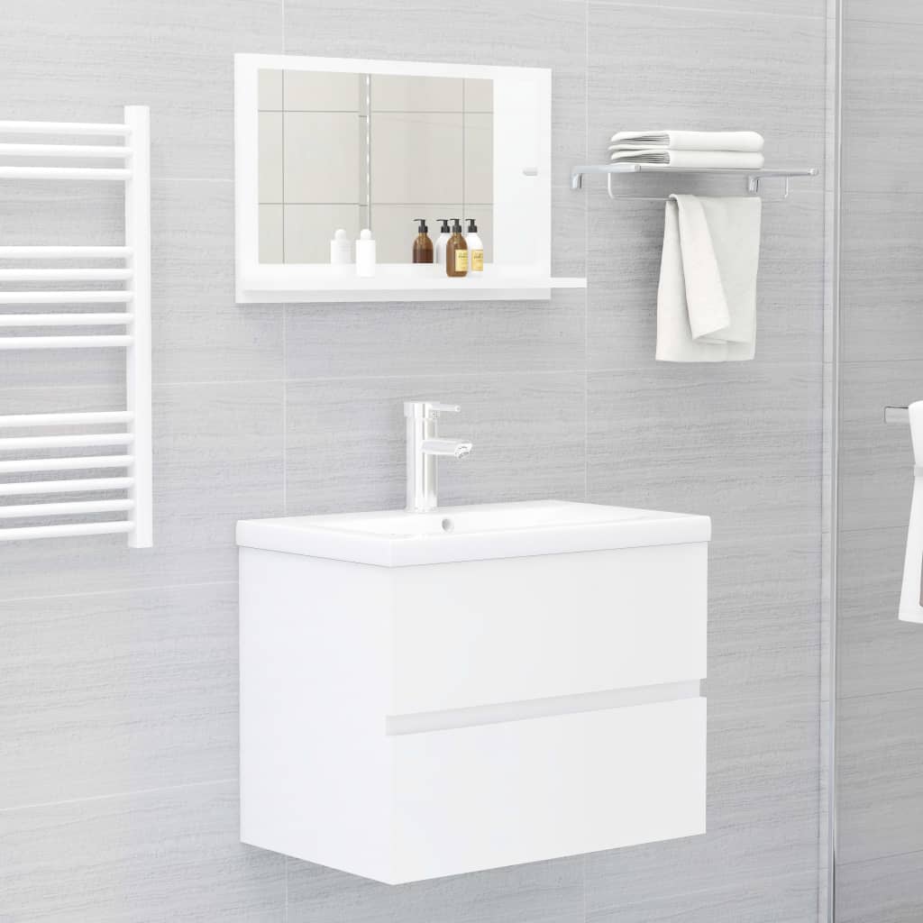 Specchio da Bagno Bianco Lucido 60x10,5x37 cm Legno Multistrato