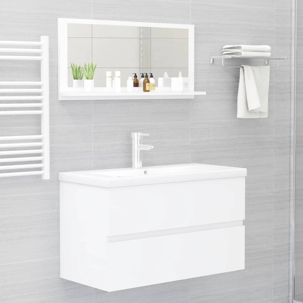 Specchio da Bagno Bianco 80x10,5x37 cm in Legno Multistrato