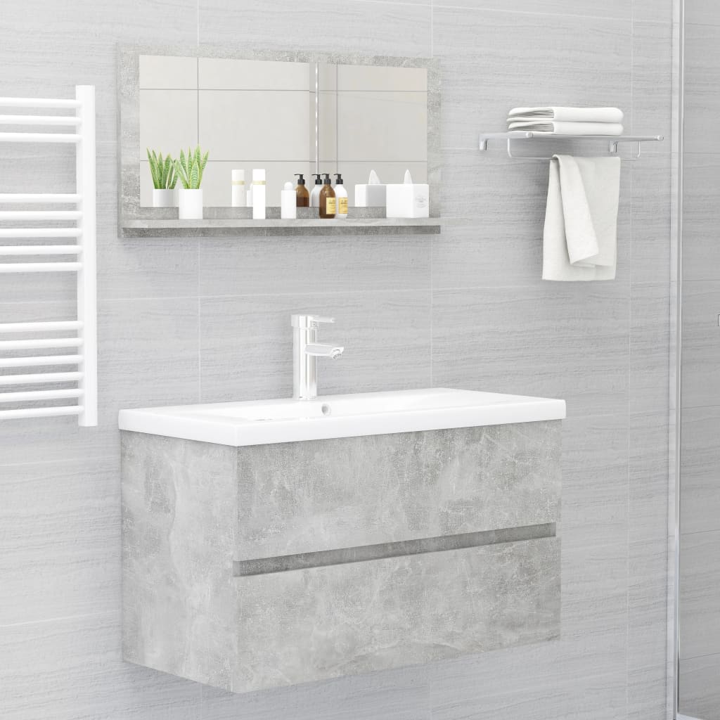 Specchio da Bagno Grigio Cemento 80x10,5x37cm Legno Multistrato