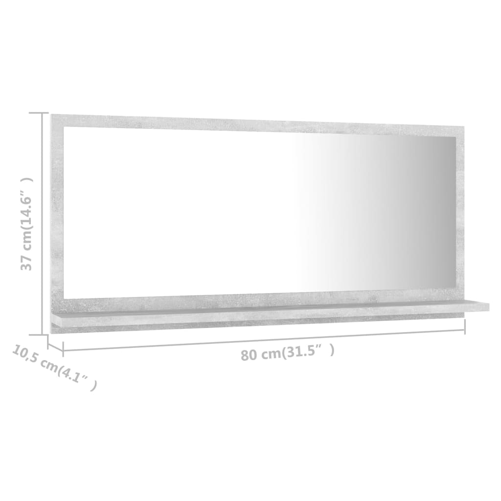 Specchio da Bagno Grigio Cemento 80x10,5x37cm Legno Multistrato