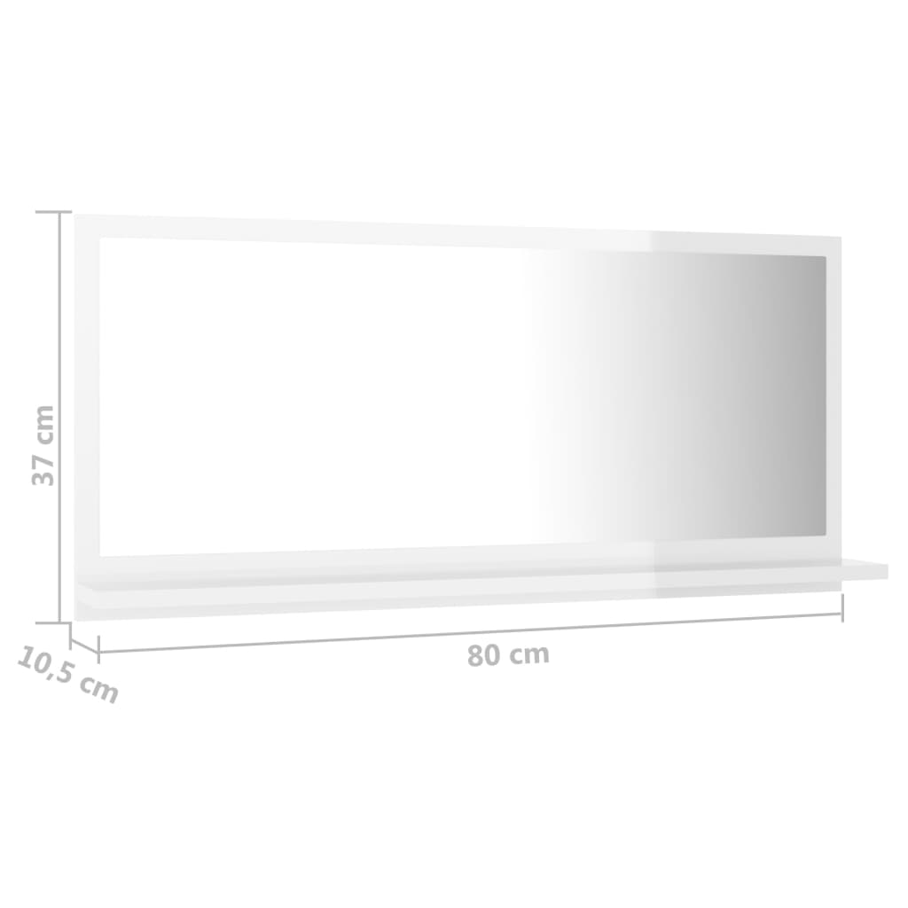 Specchio da Bagno Bianco Lucido 80x10,5x37 cm Legno Multistrato