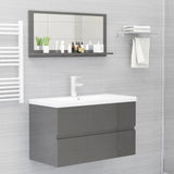 Specchio da Bagno Grigio Lucido 80x10,5x37 cm Legno Multistrato