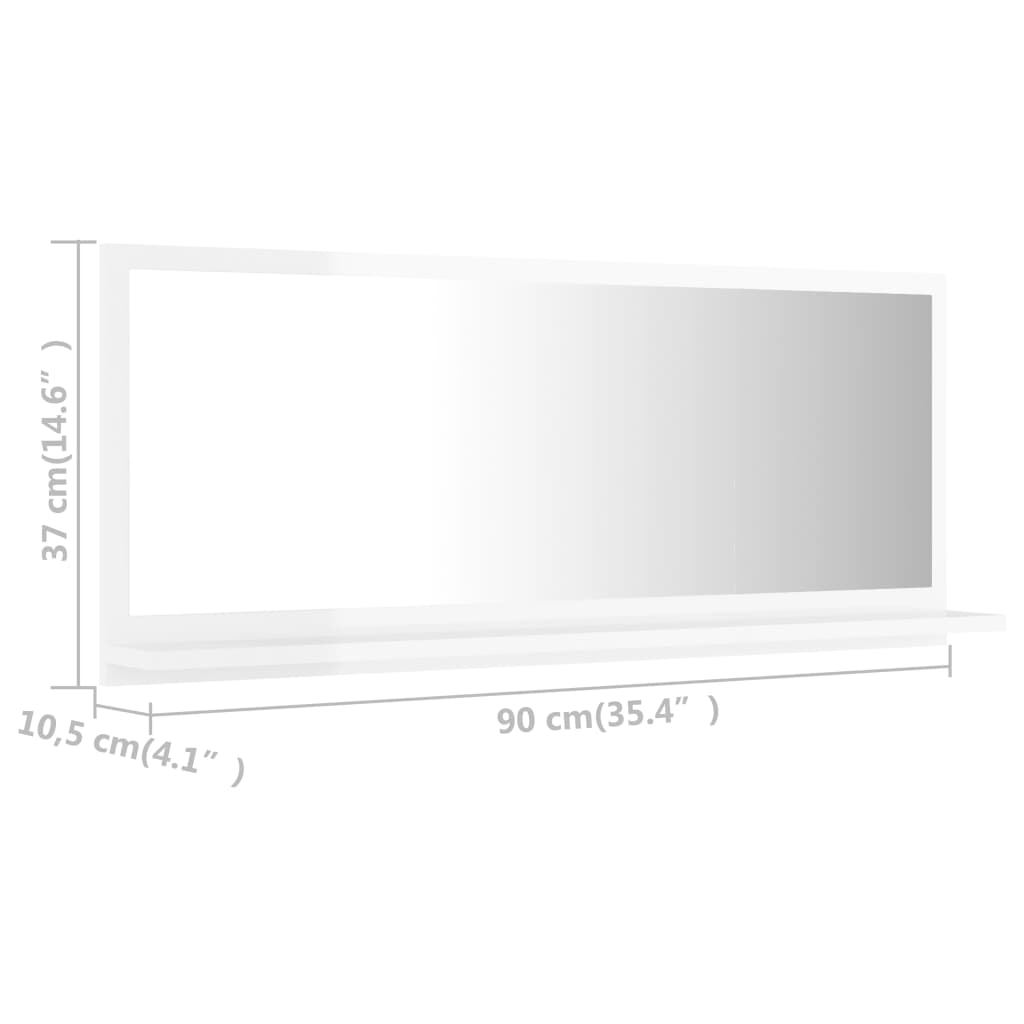 Specchio da Bagno Bianco Lucido 90x10,5x37 cm Legno Multistrato