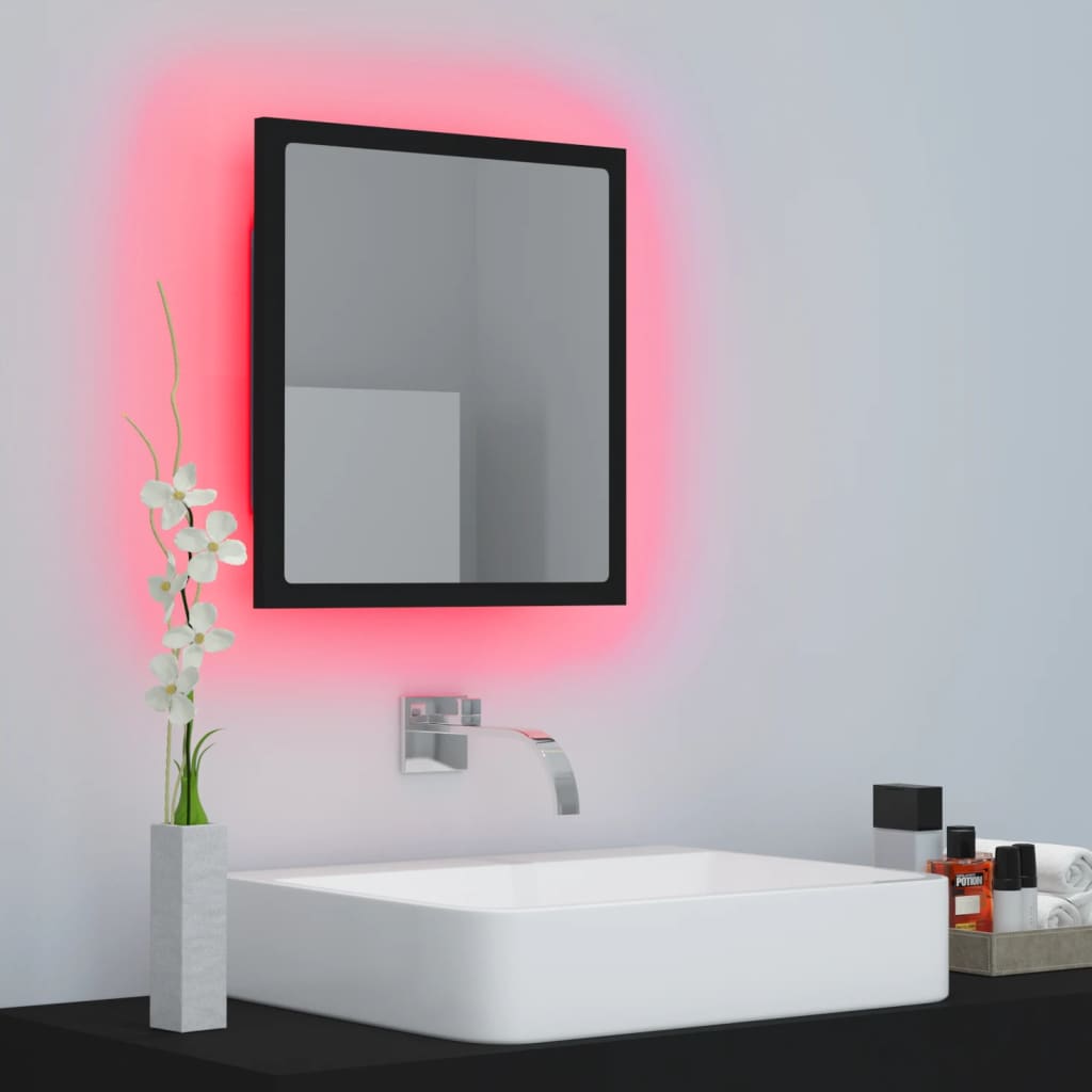 Specchio da Bagno a LED Nero 40x8,5x37 cm in Acrilico