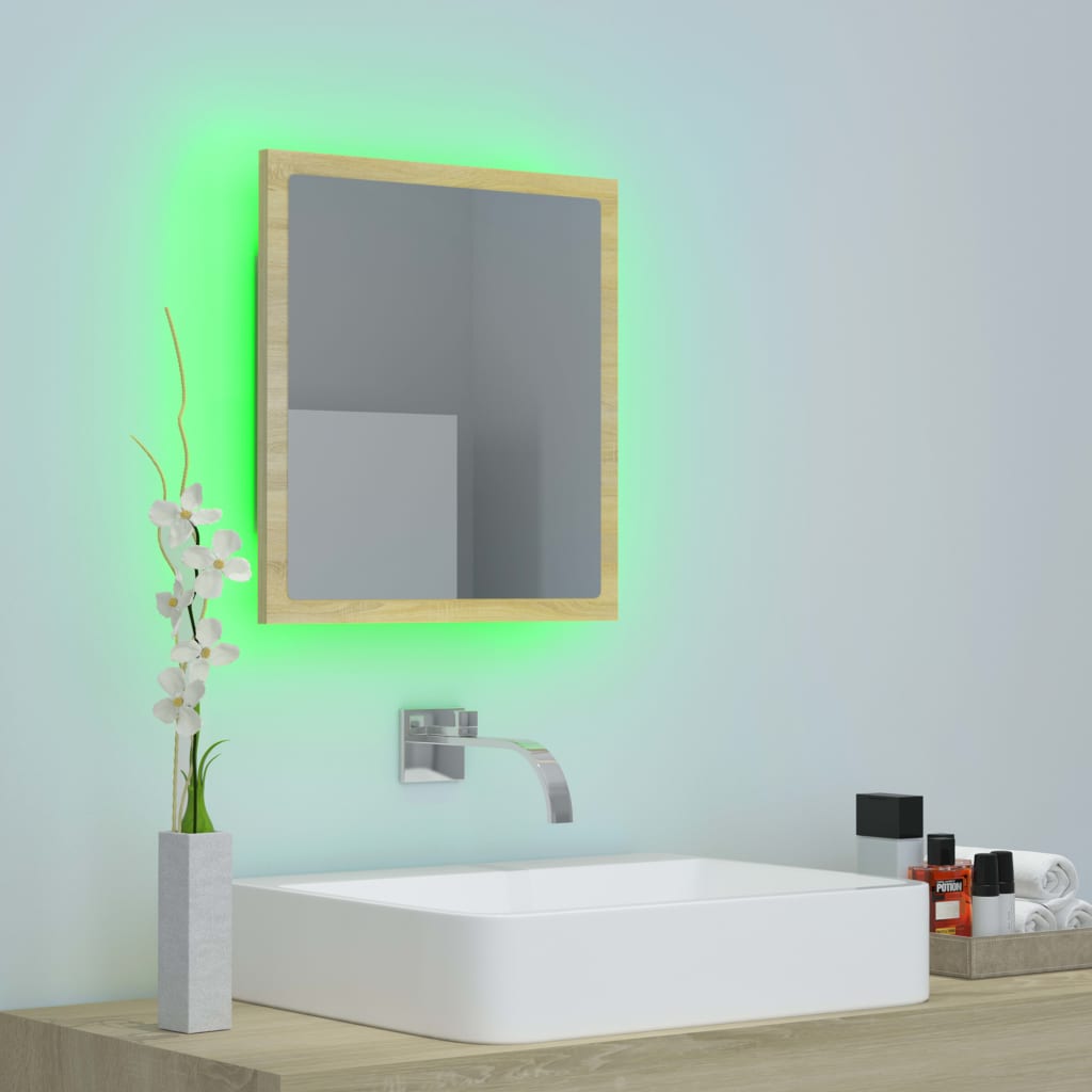 Specchio da Bagno LED Rovere Sonoma 40x8,5x37 cm in Acrilico