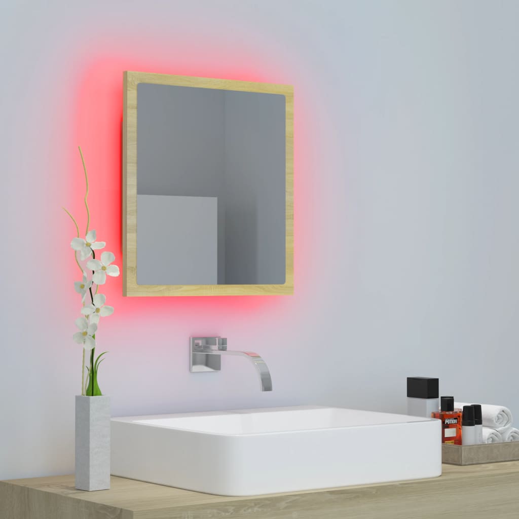 Specchio da Bagno LED Rovere Sonoma 40x8,5x37 cm in Acrilico