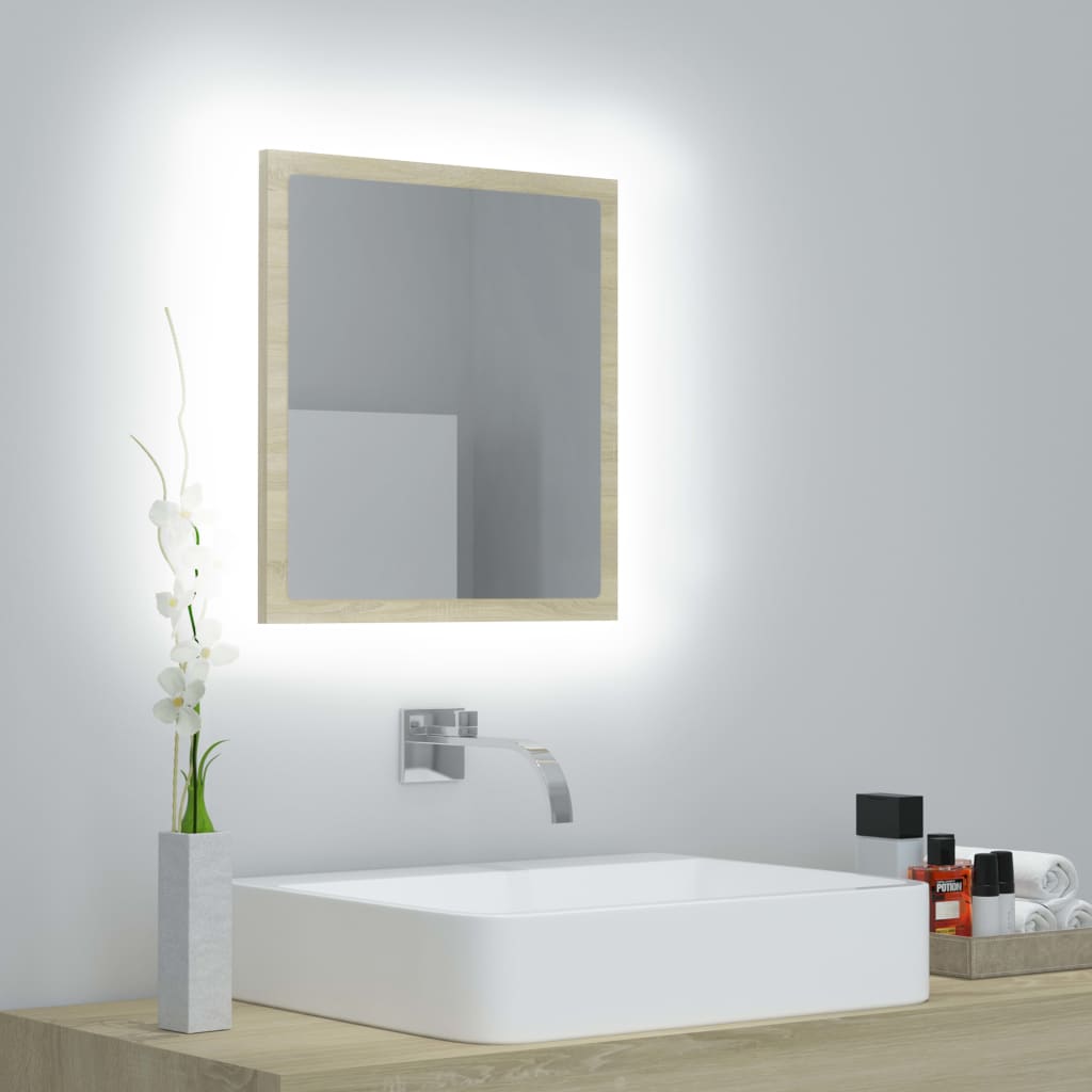 Specchio da Bagno LED Rovere Sonoma 40x8,5x37 cm in Acrilico