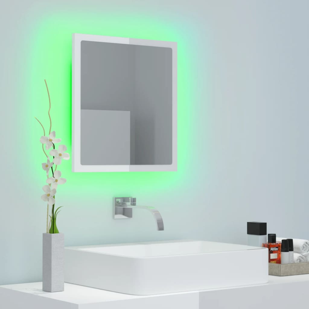 Specchio da Bagno LED Bianco Lucido 40x8,5x37 cm in Acrilico