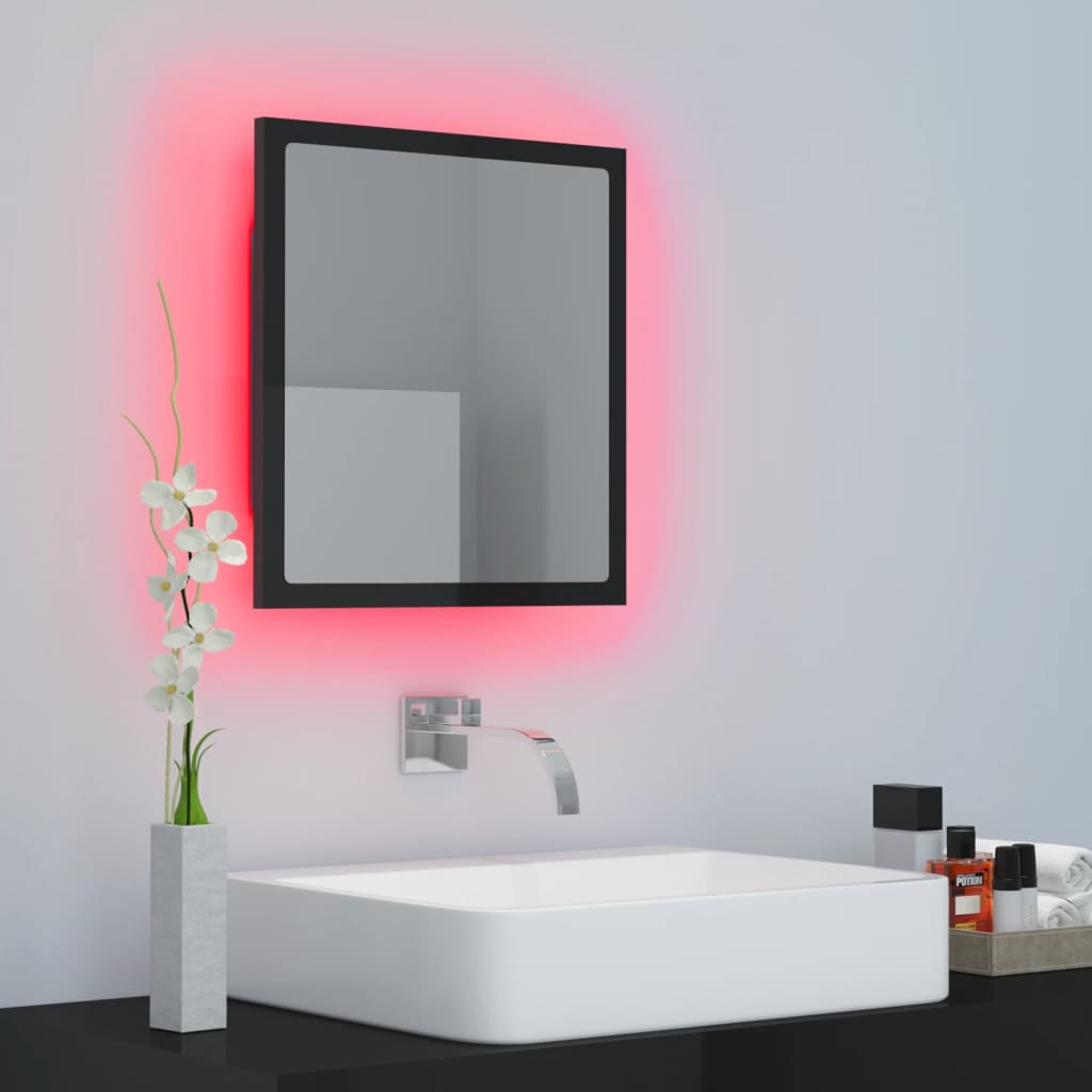 Specchio da Bagno LED Nero Lucido 40x8,5x37 cm in Acrilico