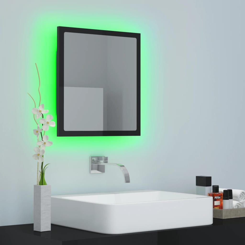 Specchio da Bagno LED Nero Lucido 40x8,5x37 cm in Acrilico