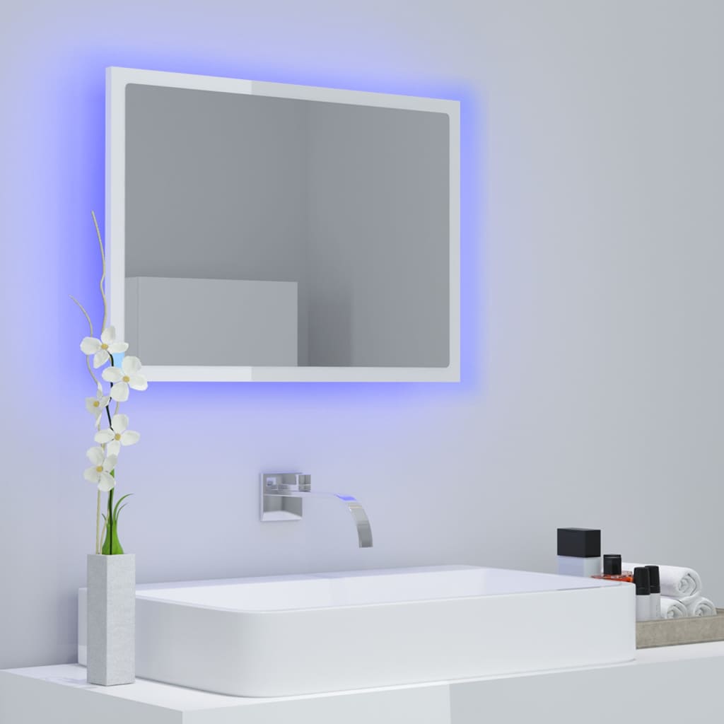 Specchio da Bagno LED Bianco Lucido 60x8,5x37 cm in Acrilico