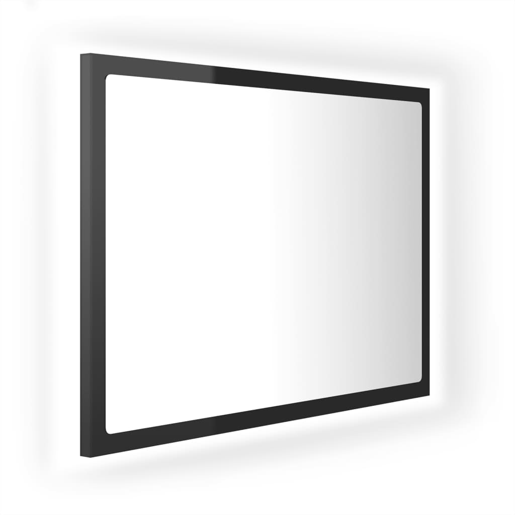 Specchio da Bagno LED Nero Lucido 60x8,5x37 cm in Acrilico