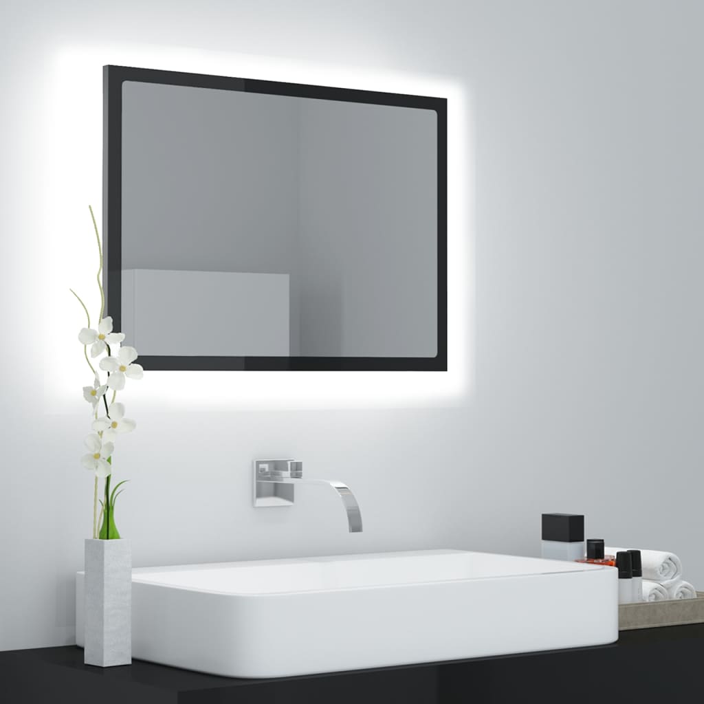 Specchio da Bagno LED Nero Lucido 60x8,5x37 cm in Acrilico