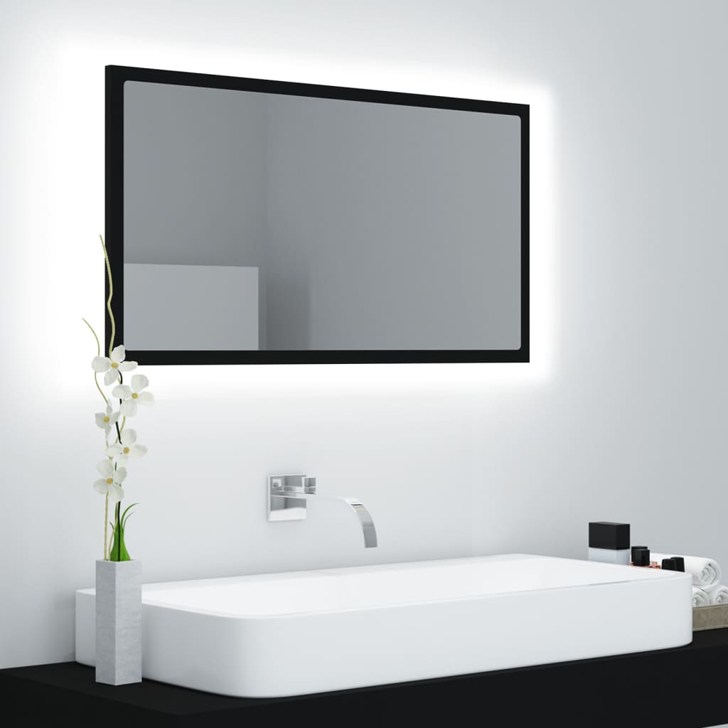 Specchio da Bagno a LED Nero 80x8,5x37 cm in Acrilico