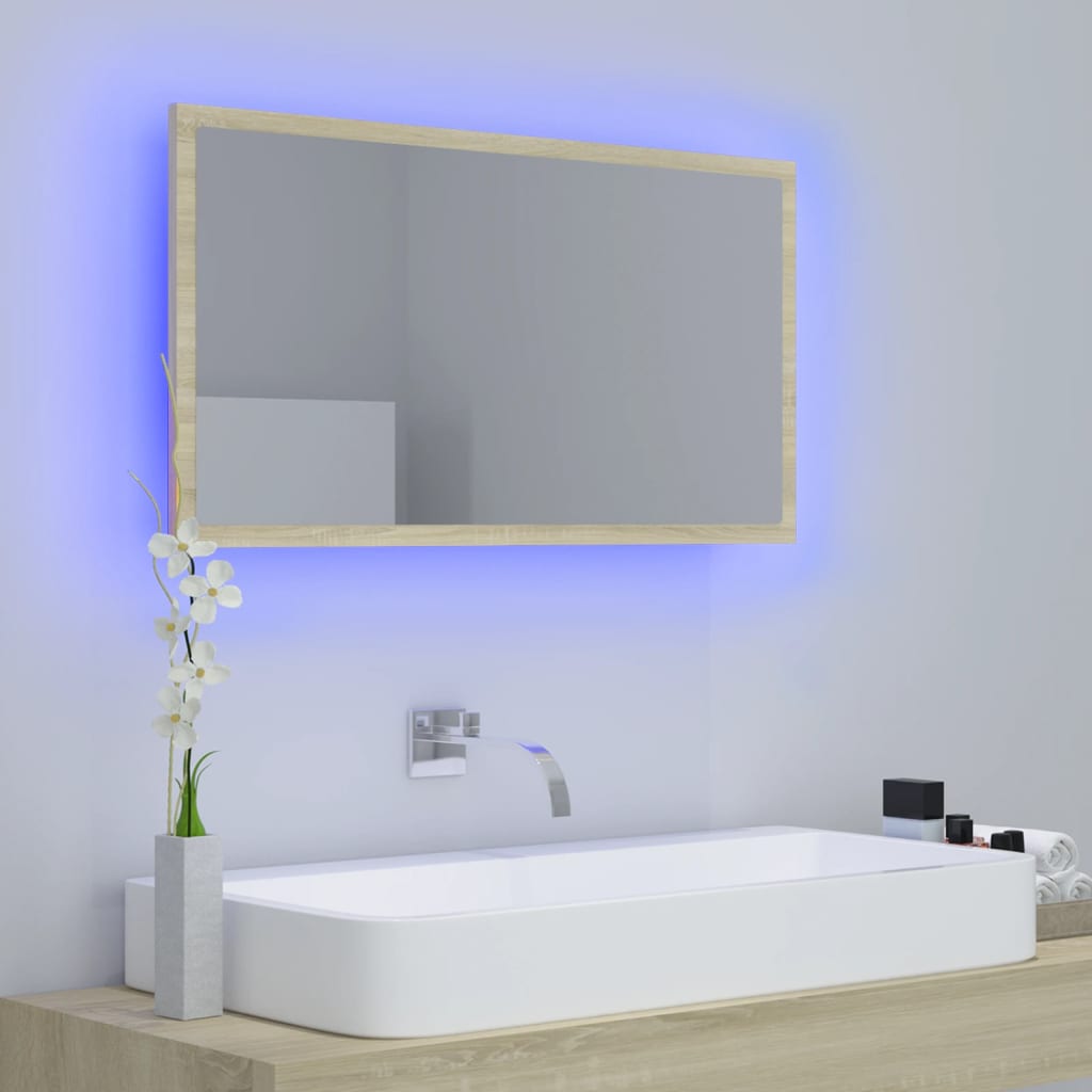 Specchio da Bagno LED Rovere Sonoma 80x8,5x37 cm in Acrilico