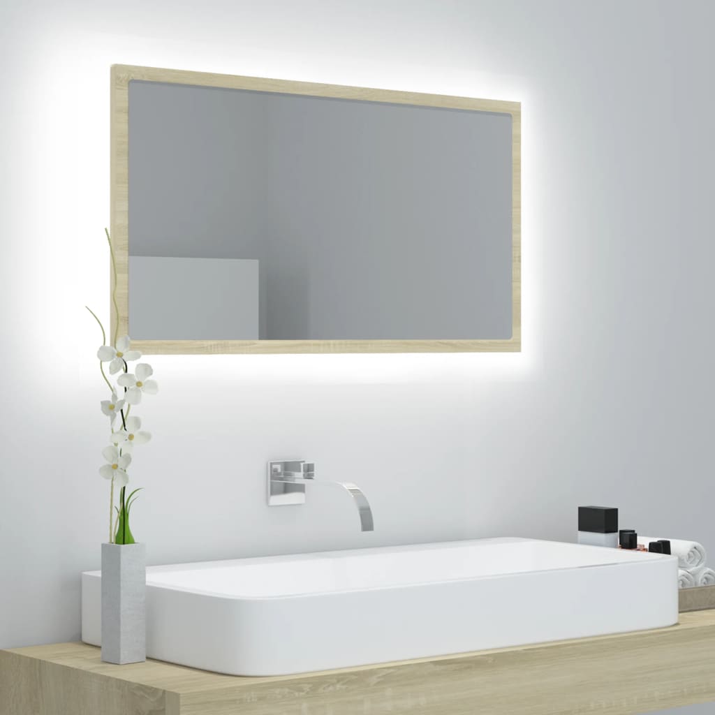 Specchio da Bagno LED Rovere Sonoma 80x8,5x37 cm in Acrilico