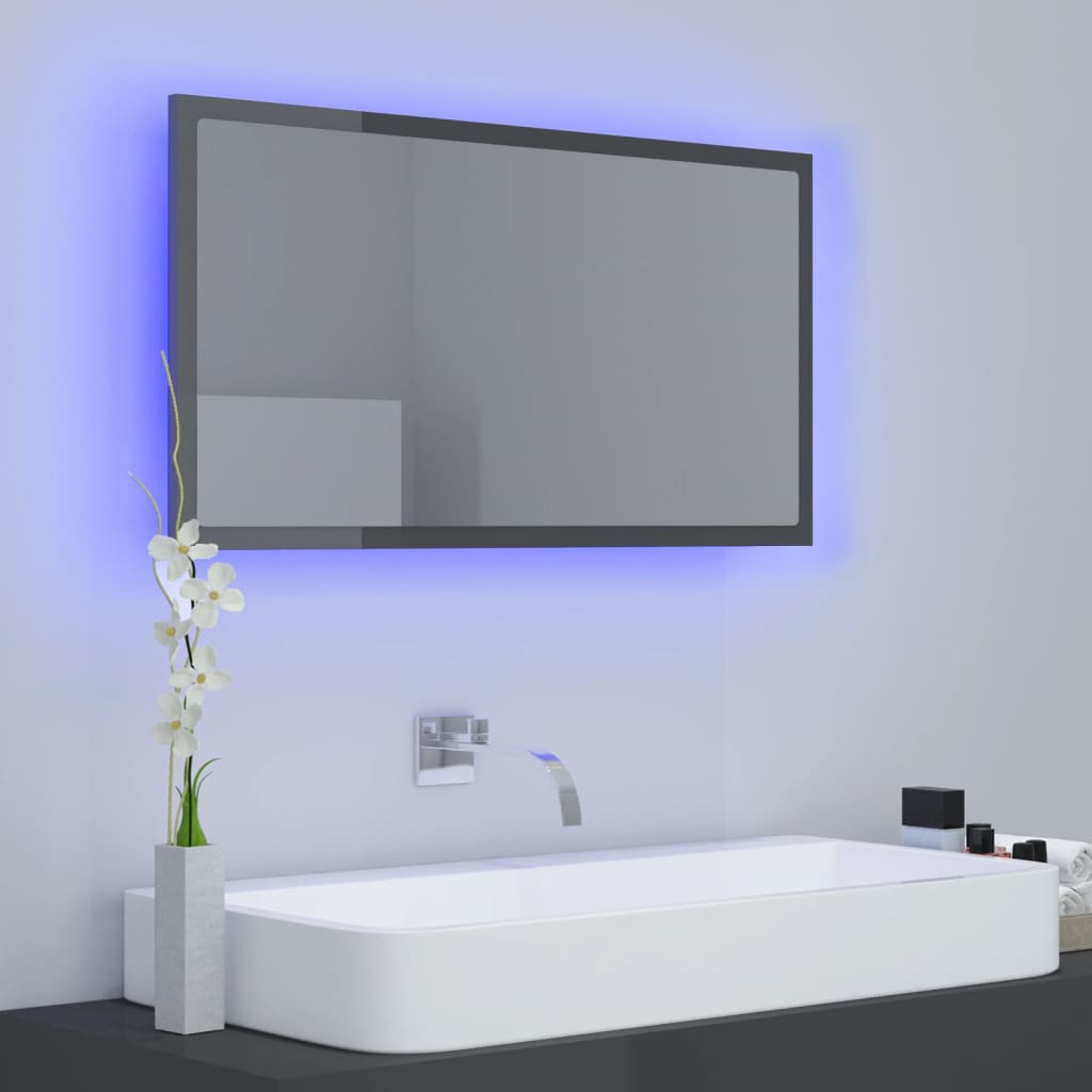 Specchio da Bagno LED Grigio Lucido 80x8,5x37 cm in Acrilico