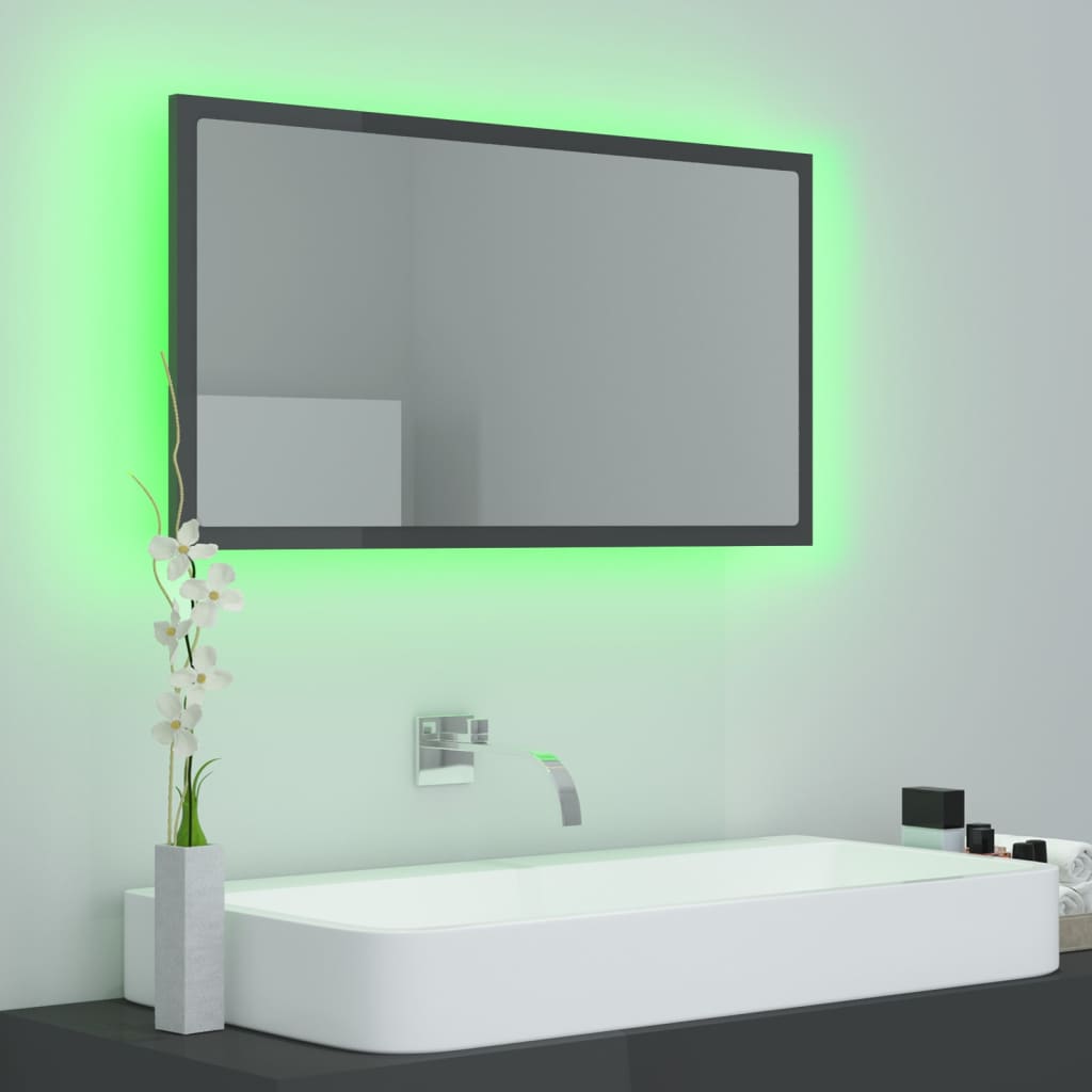 Specchio da Bagno LED Grigio Lucido 80x8,5x37 cm in Acrilico