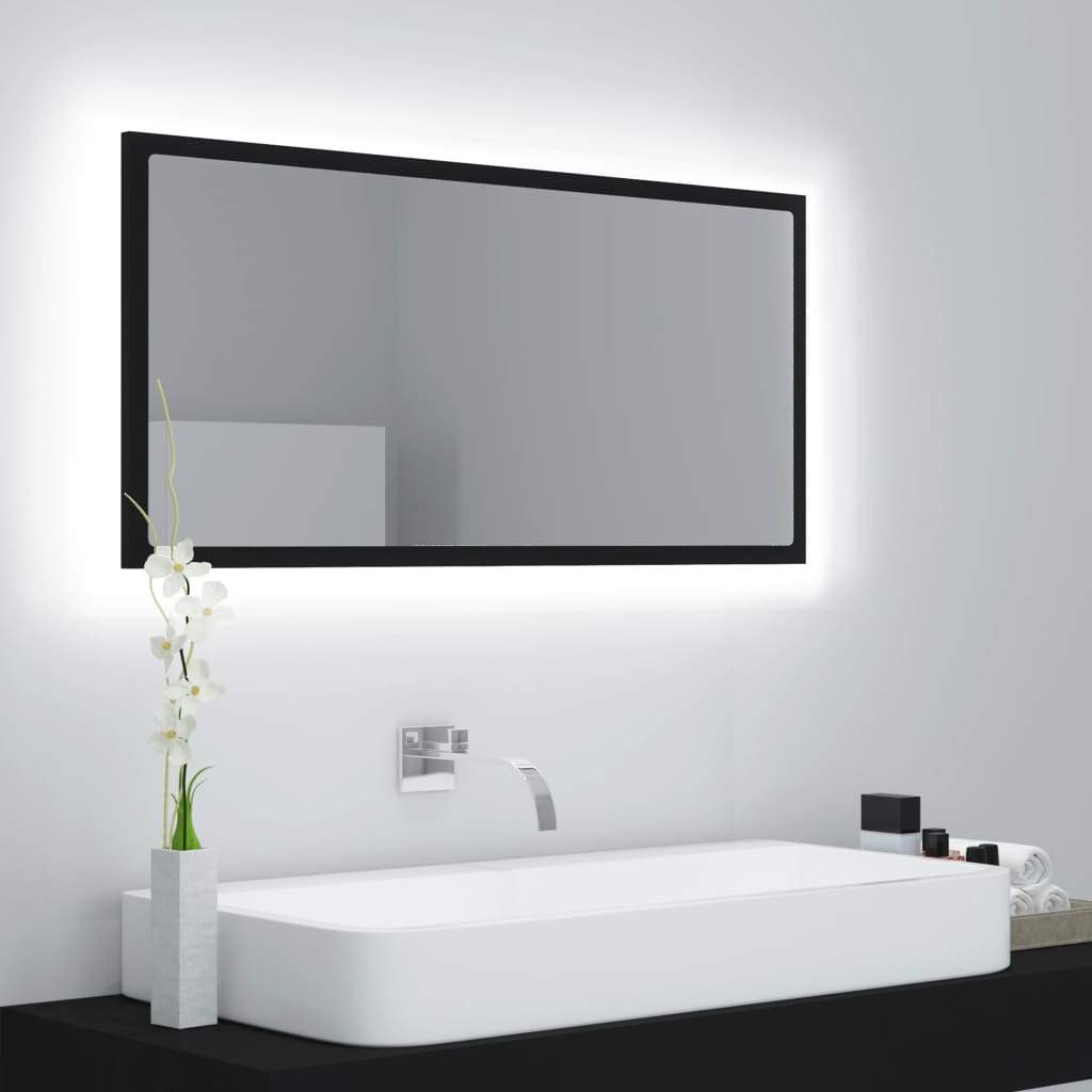 Specchio da Bagno a LED Nero 90x8,5x37 cm in Acrilico