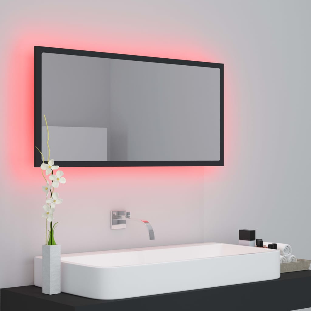 Specchio da Bagno a LED Grigio 90x8,5x37 cm in Acrilico