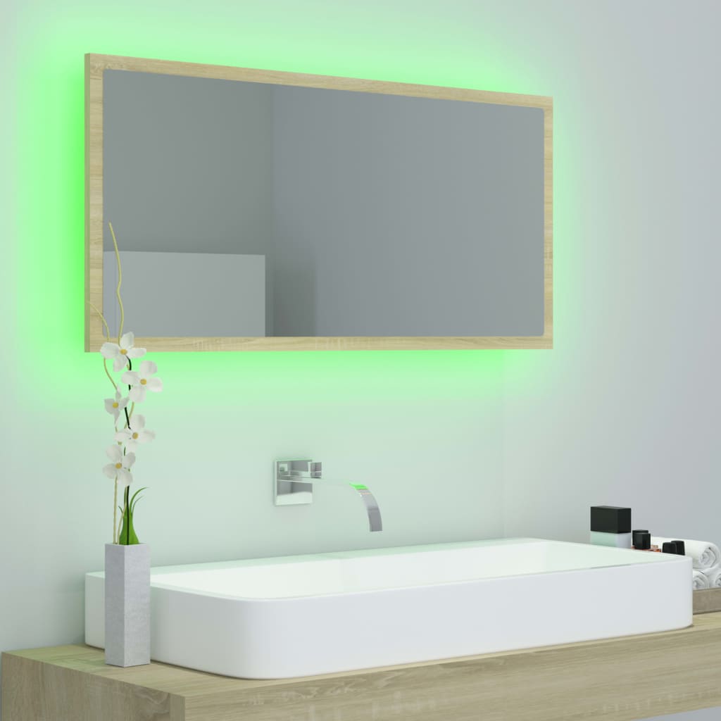 Specchio da Bagno LED Rovere Sonoma 90x8,5x37 cm in Acrilico