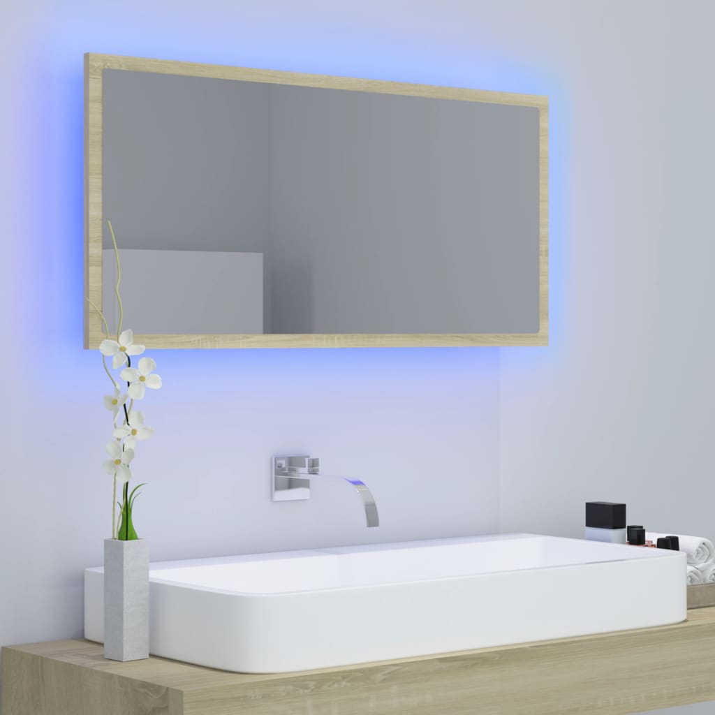 Specchio da Bagno LED Rovere Sonoma 90x8,5x37 cm in Acrilico