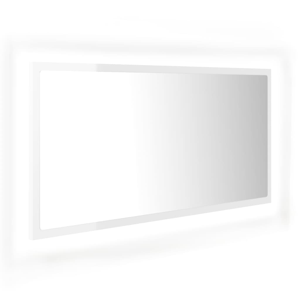 Specchio da Bagno LED Bianco Lucido 90x8,5x37 cm in Acrilico