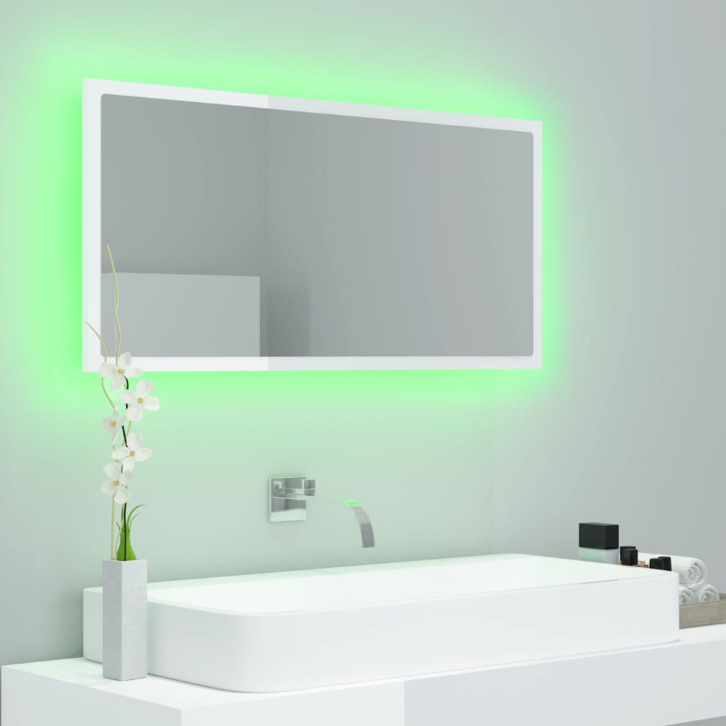 Specchio da Bagno LED Bianco Lucido 90x8,5x37 cm in Acrilico