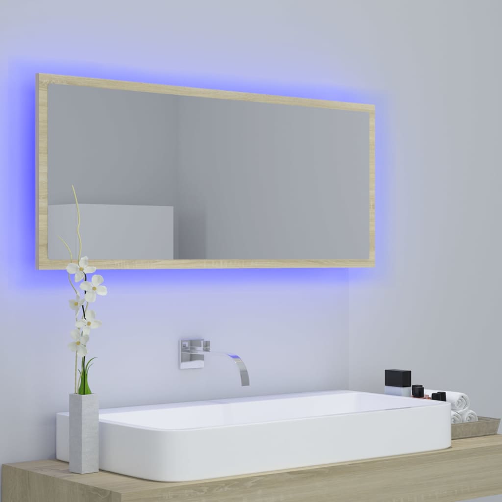 Specchio da Bagno LED Rovere Sonoma 100x8,5x37 cm in Acrilico