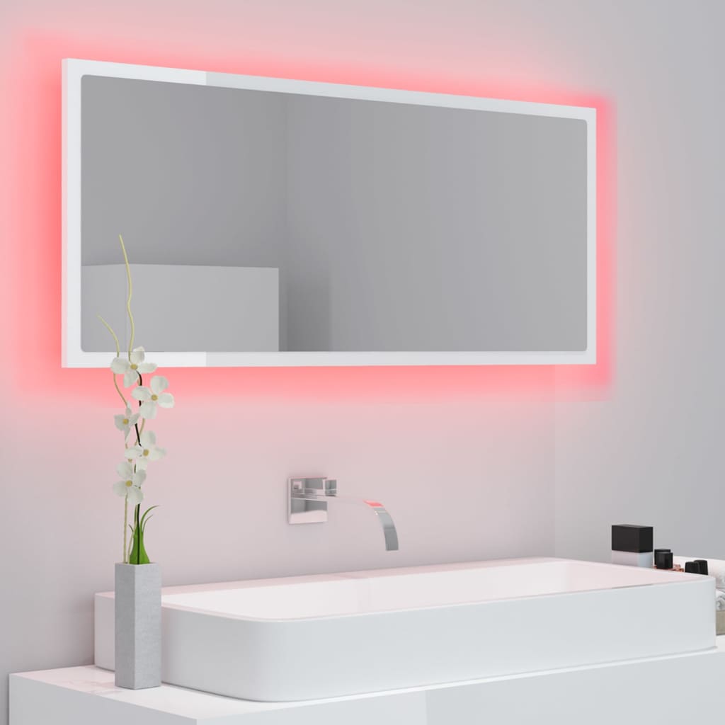 Specchio da Bagno LED Bianco Lucido 100x8,5x37 cm in Acrilico