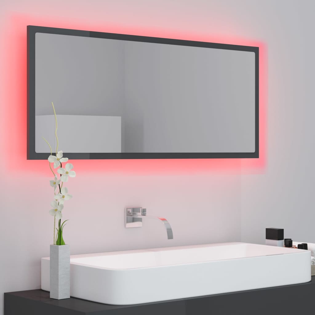 Specchio da Bagno LED Grigio Lucido 100x8,5x37 cm in Acrilico