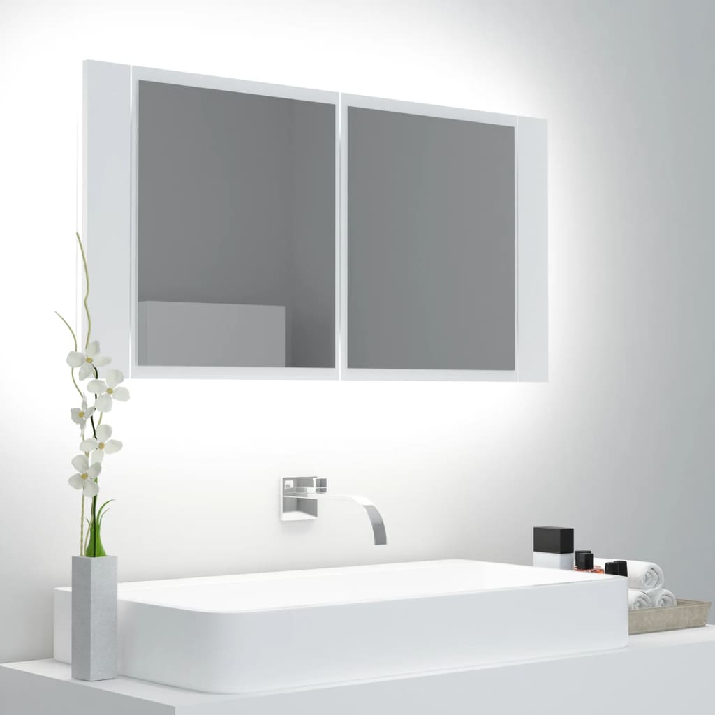 Armadietto a Specchio con Luci LED Bianco 90x12x45 in Acrilico