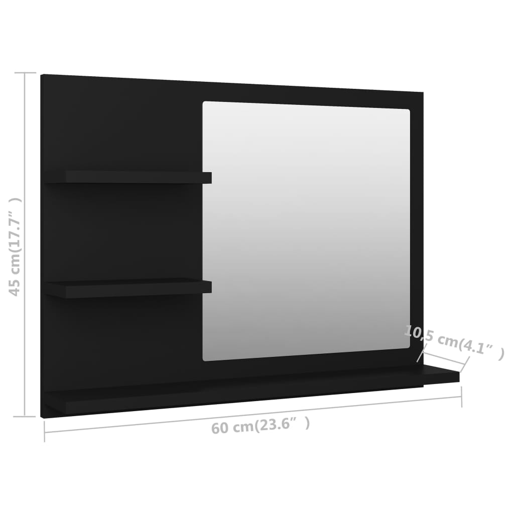 Specchio da Bagno Nero 60x10,5x45 cm in Legno Multistrato