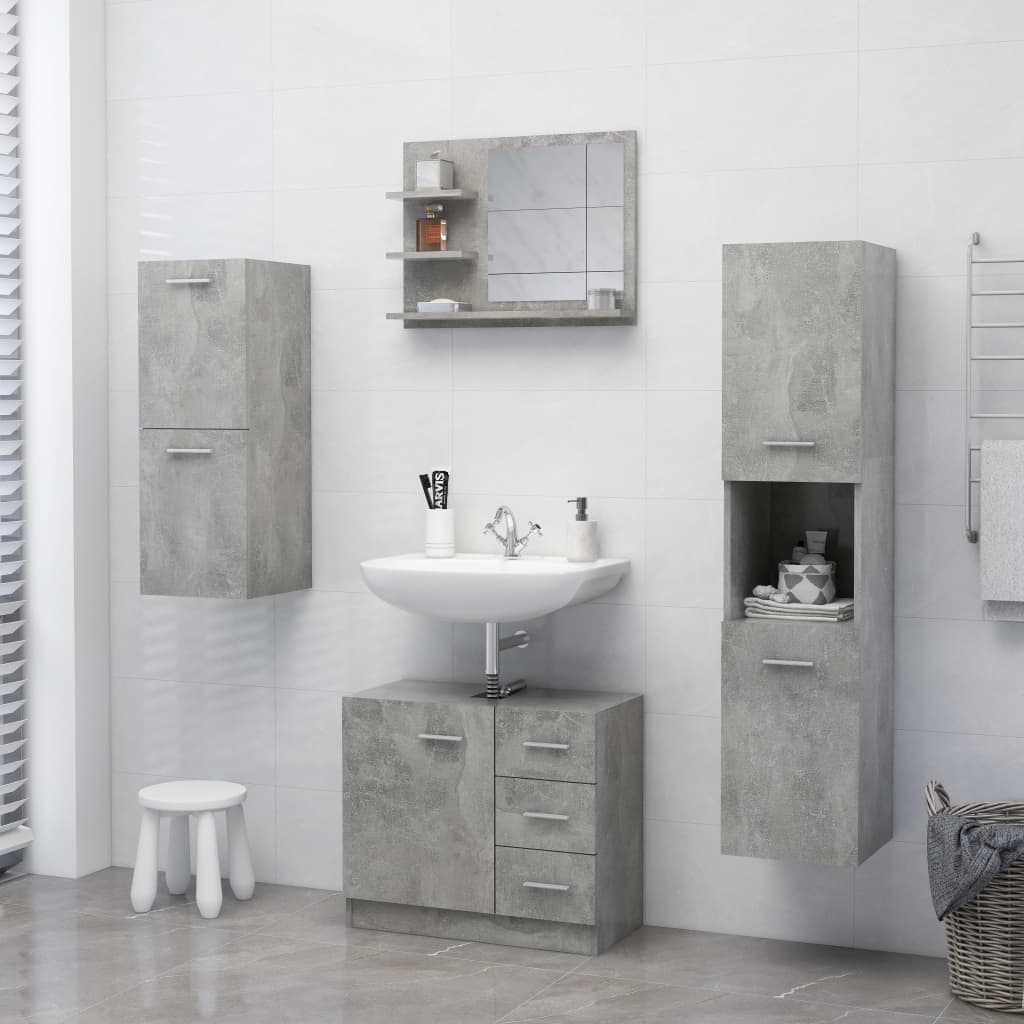 Specchio da Bagno Grigio Cemento 60x10,5x45 cm in Truciolato