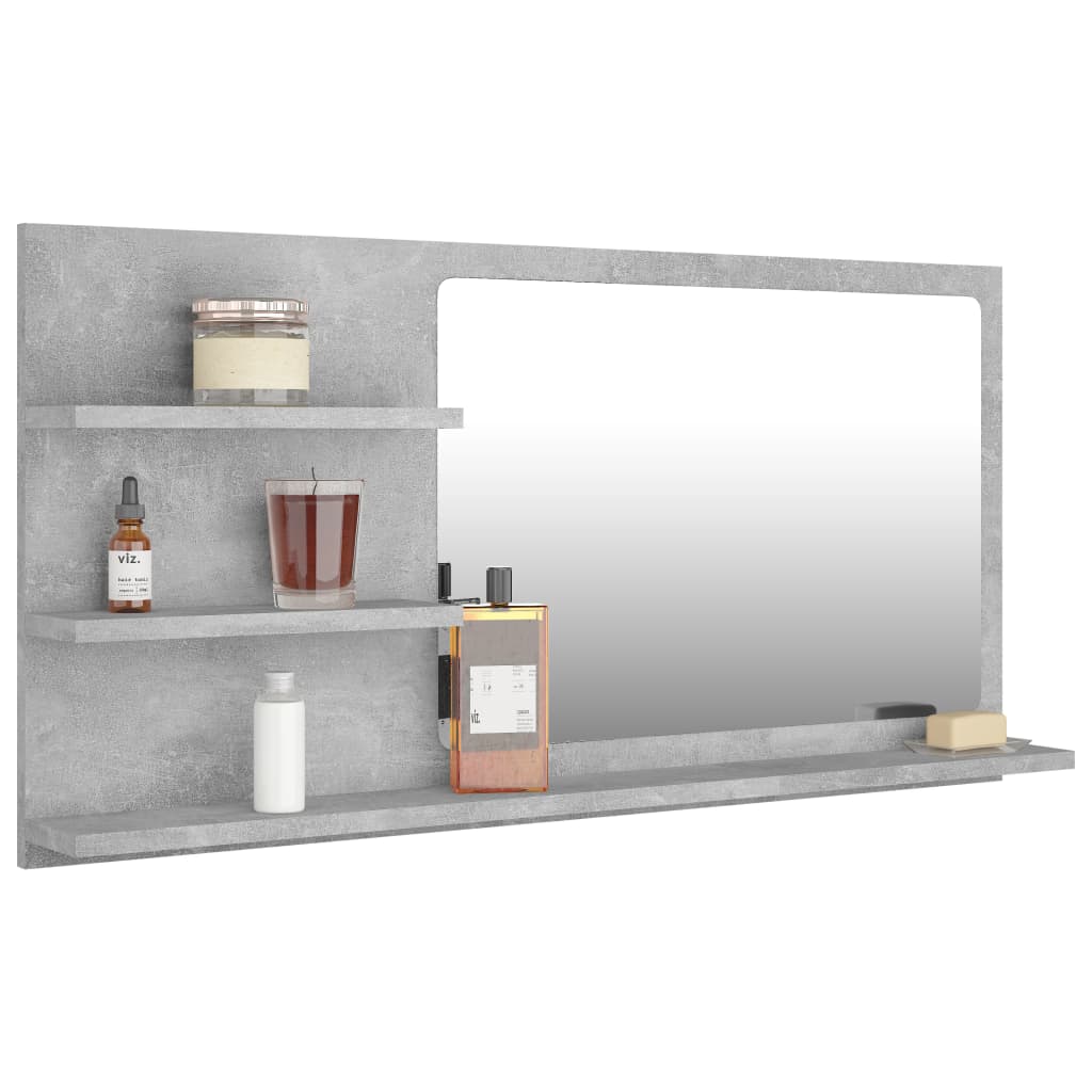 Specchio da Bagno Grigio Cemento 90x10,5x45cm Legno Multistrato