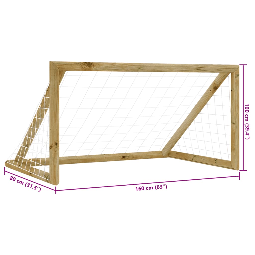 Porta da Calcio con Rete 160x80x100 cm Legno di Pino Impregnato