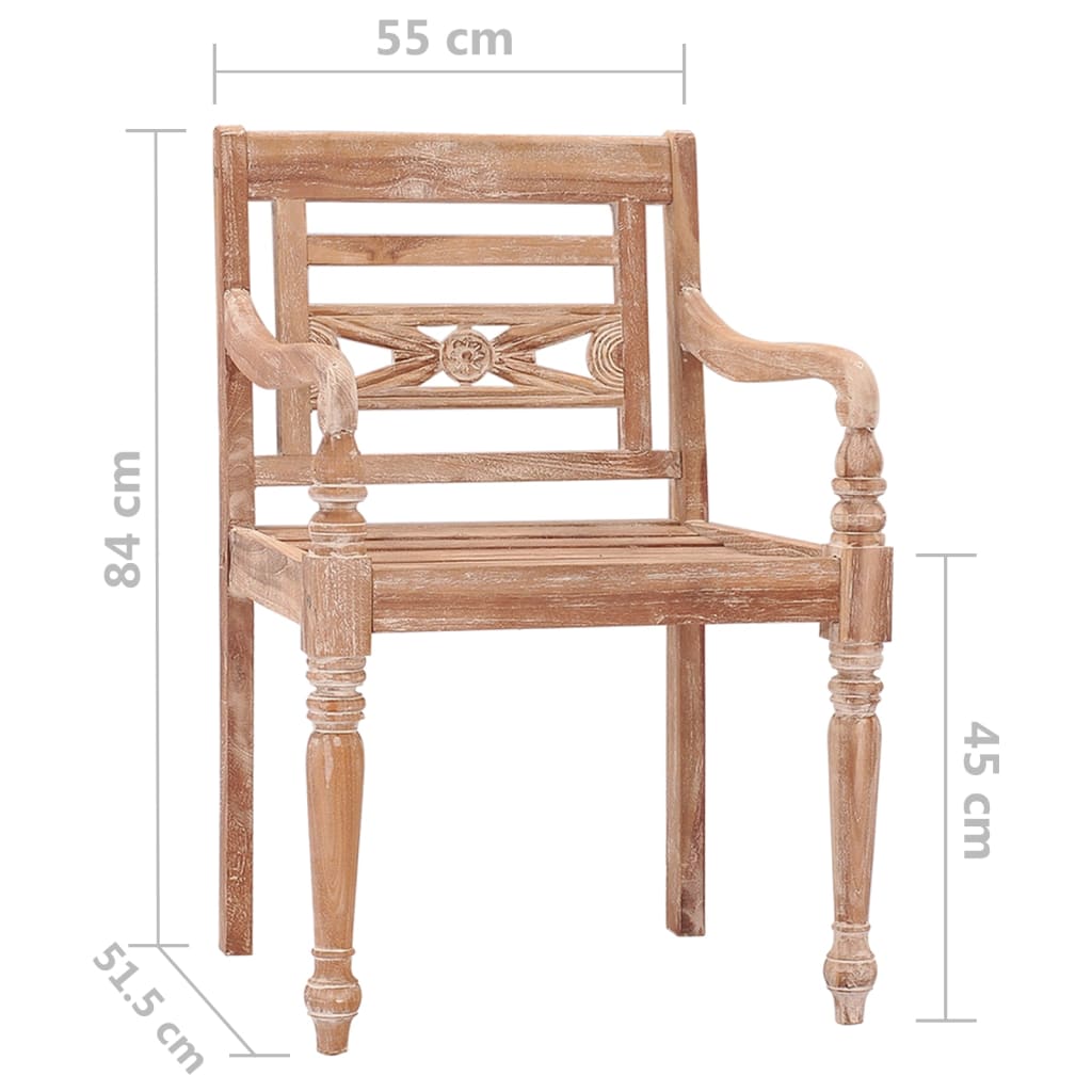 Sedie Batavia 2 pz Bianco Slavato in Legno Massello di Teak