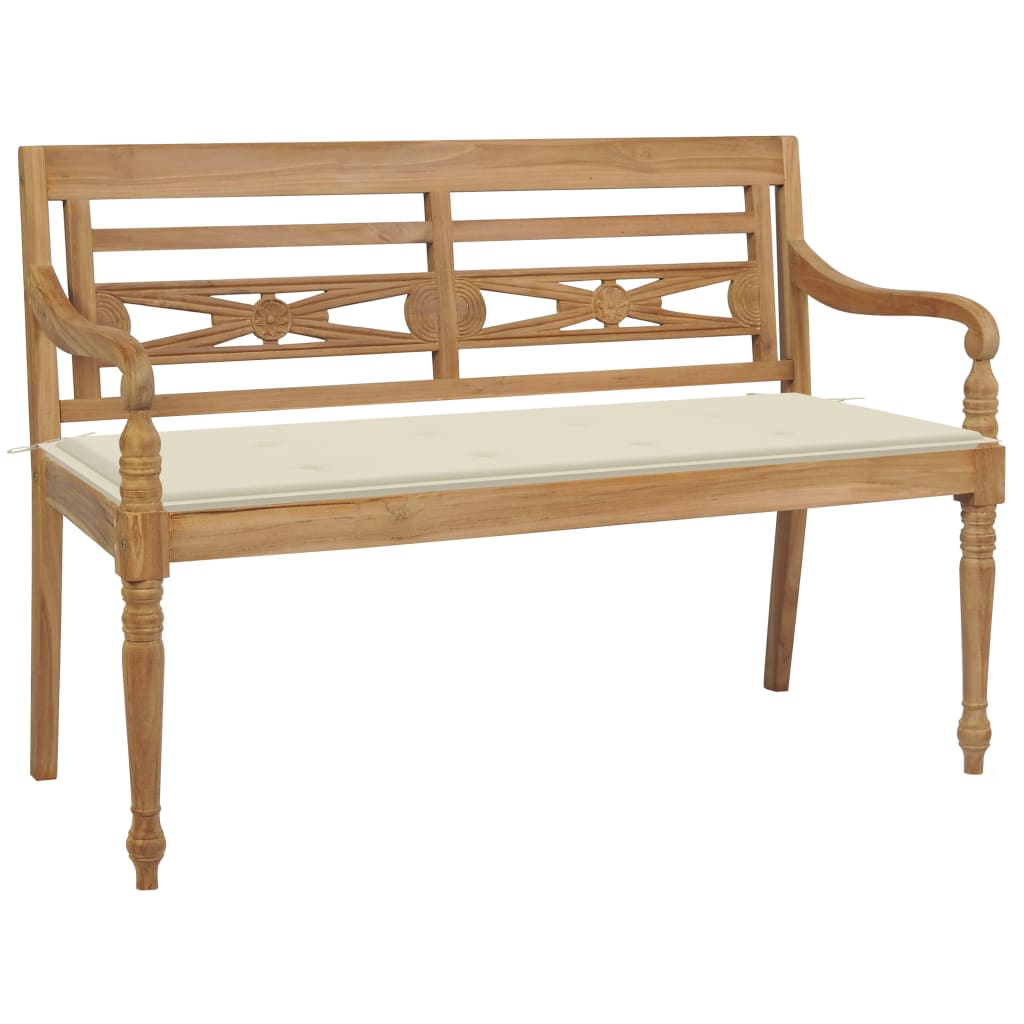 Panca Batavia con Cuscino Crema 120 cm Massello di Teak