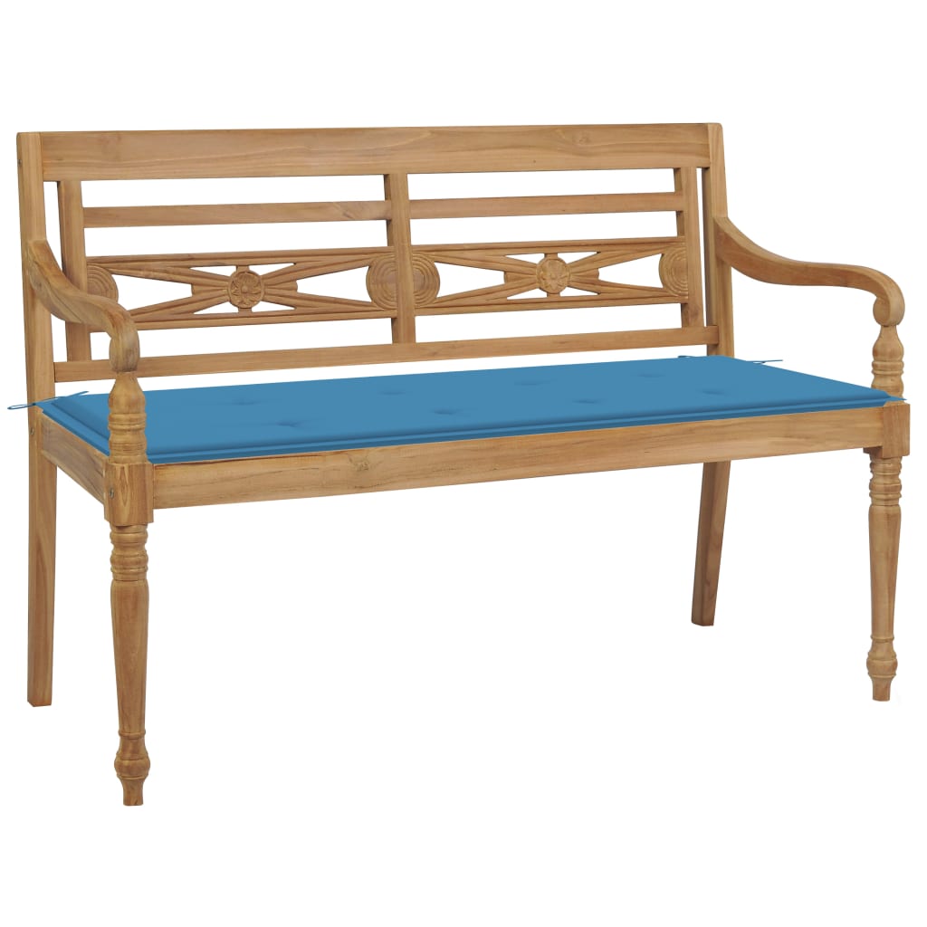 Panca Batavia con Cuscino Blu 120 cm in Massello di Teak