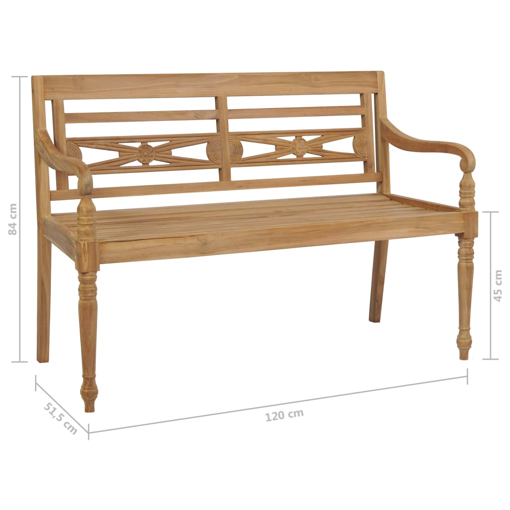 Panca Batavia con Cuscino Blu 120 cm in Massello di Teak